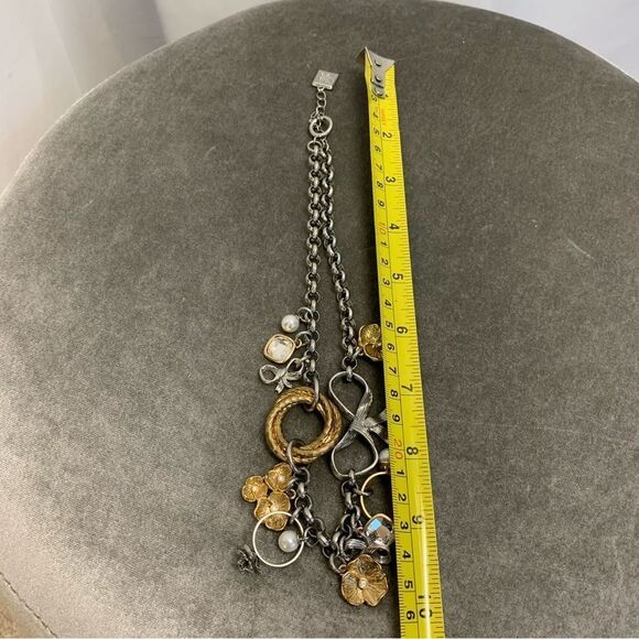 GOLD and silver tone charm necklace bow ring flower pearl - Picture 9 of 11